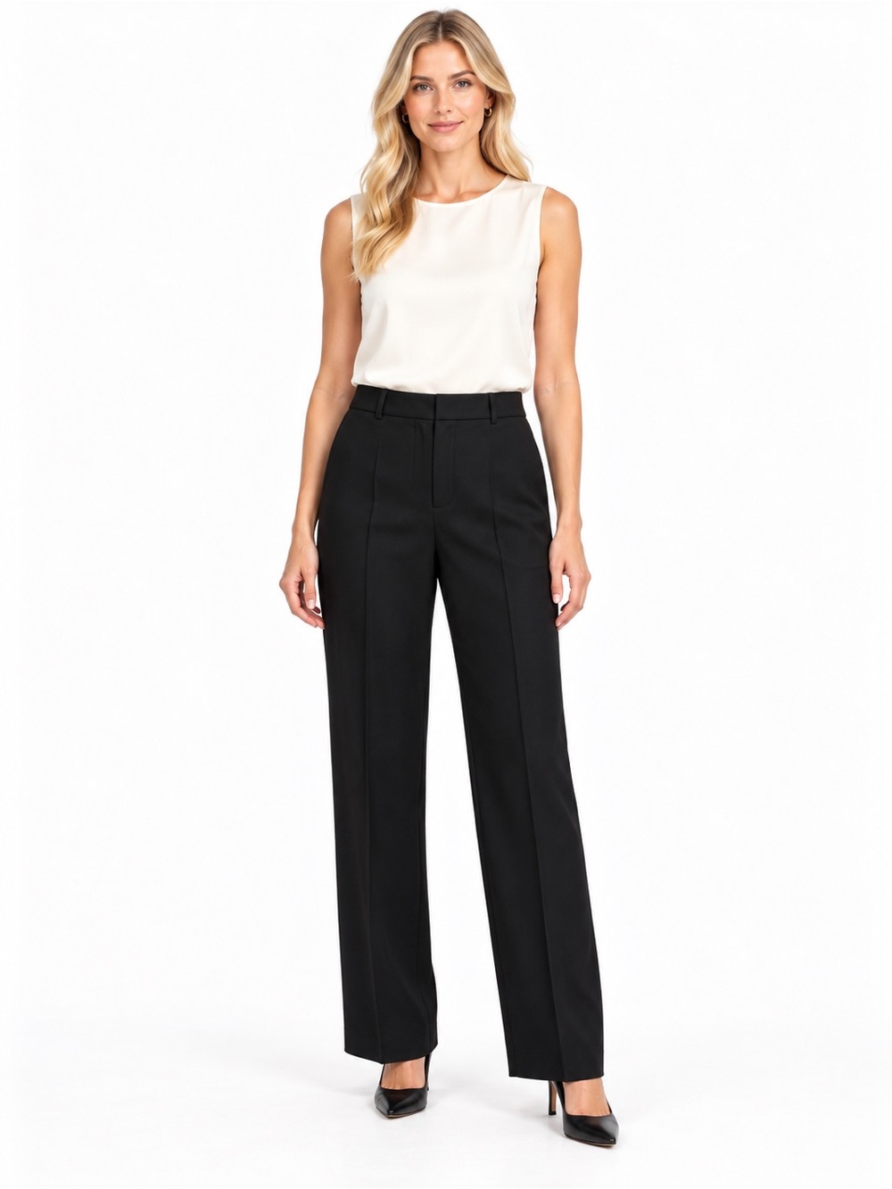 Ralph Lauren 100% Wool Size 8 Classic High-Rise Wide-Leg Pants in Black